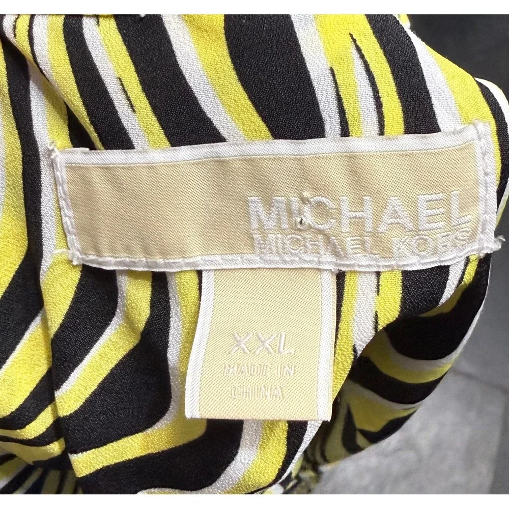 Michael Kors Zebra Print Quarter Zip Sleeveless Blouse Yellow Black XXL Colors